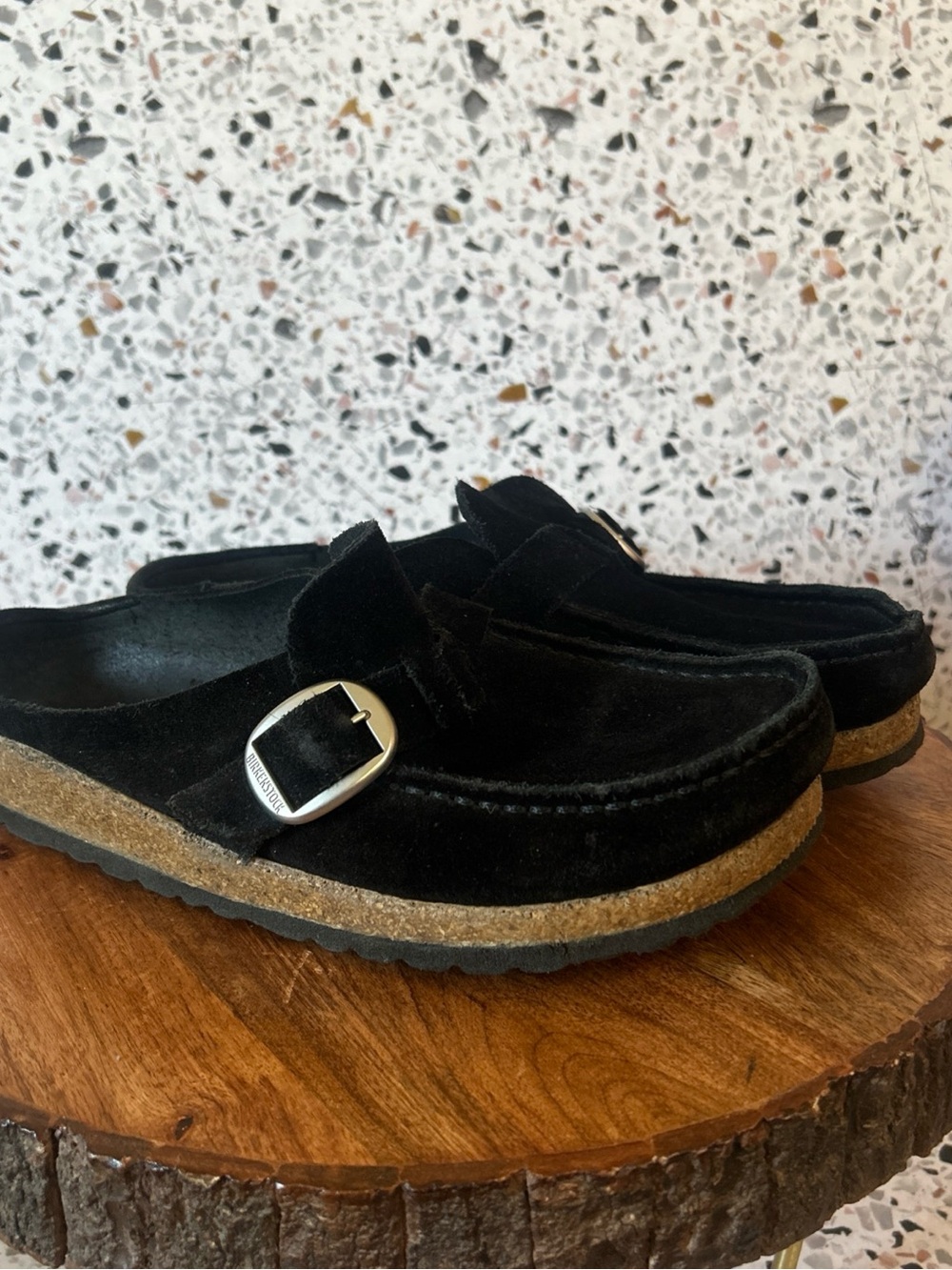 Birkenstock Clog Black Buckley Suede Leather Women's EU 39 Buckle Slip On US 8